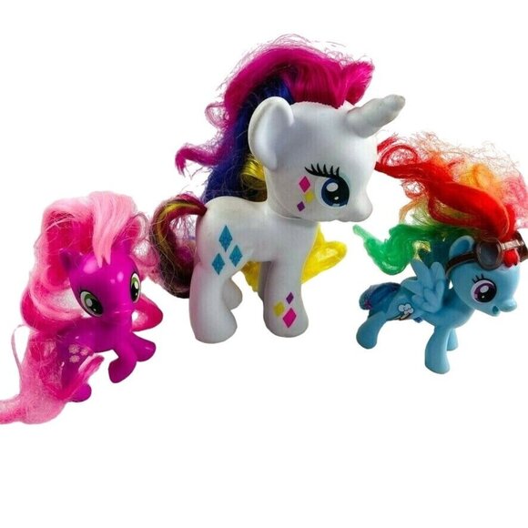 Lot 3 My Little Pony G4 Brushable White Unicorn Pink  Horse Blue Horse Wings - Picture 1 of 5